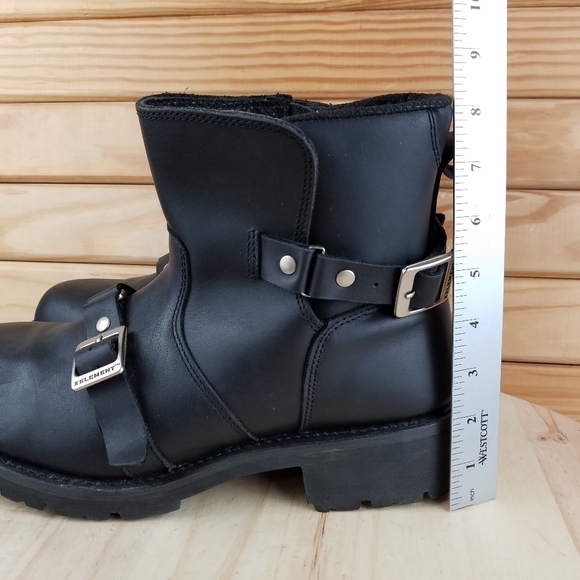 XELEMENT Black Leather Biker Boots Motorcycle Riding Two Buckle Side Zip LU1474 - Picture 8 of 14